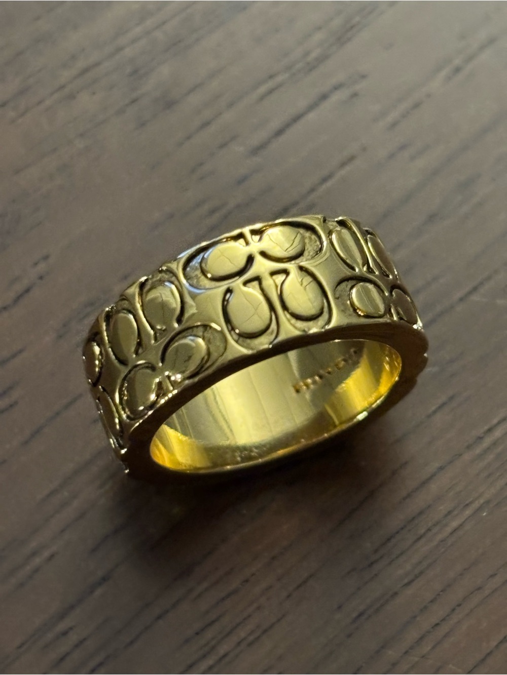 Coach Gold Logo-Embossed Wide Band Ring, size 7